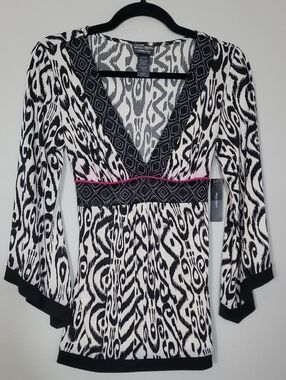 NWT Bisou Bisou Sheer Bell Sleeve Babydoll Tunic Top Size XS Y2K Whimsigoth